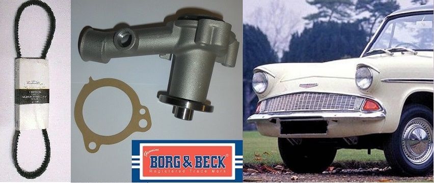 WATER PUMP & FAN BELT (Ford Anglia 105e) (997cc & 1200cc) (1959- 68)
